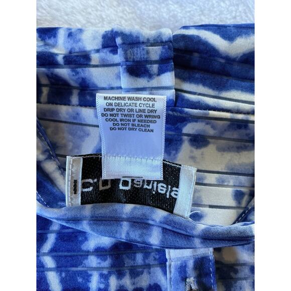 C. D. DANIELS Top 2X Casual Blue Stretch Roll Tab Abstract Striped Button - Picture 3 of 16